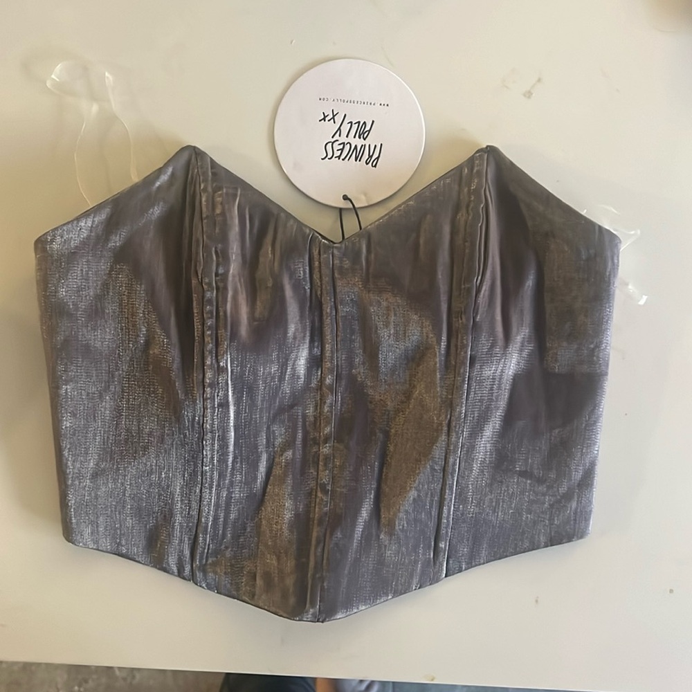 PRINCESS POLLY METALLIC GREY CORAET TOP